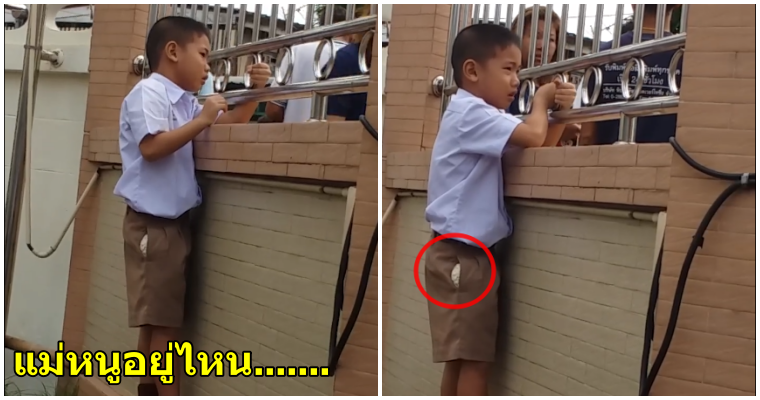 สะเทือนใจ คลิปของเด็กชายยืนร้องไห้เกาะรั้วชะเง้อหาแม่ ในกิจกรรมวันแม่ พร้อมกับพวงมาลัยที่เตรียมไว้ในกระเป๋ากางเกง - WORLD OF BUZZ