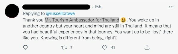 ชาวเน็ตคอมเมนท์ทวีตโปรโมทเปิดประเทศไทยของรัสเซล โครว์