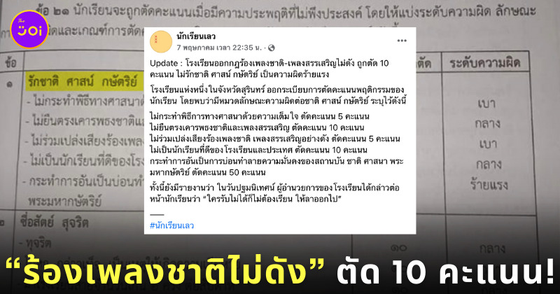 ดราม่า ร้องเพลงชาติไม่ดัง ตัดคะแนน