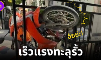 ชาวเน็ตแห่แชร์ภาพจักรยานยนต์ขนส่งแบรนด์ดังส่งของถึงมือผู้รับแบบใกล้ชิดติดขอบรั้ว