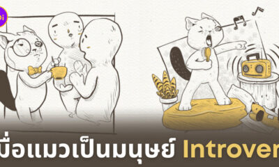 ภาพวาดแมวเป็นมนุษย์ Introvert จากไอจี Lonecat
