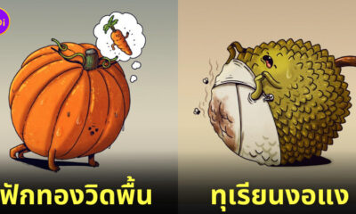ภาพวาด การ์ตูน ผักผลไม้ ใช้ชีวิตแบบคน