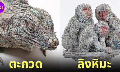 ภาพประติมากรรมสัตว์จากกระดาษหนังสือพิมพ์โดย จิเอะ ฮิโตะสึยามะ (Chie Hitotsuyama)