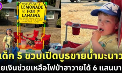 ปก เด็กอเมริกันวัย 5 ขวบเปิดบูธขายน้ำมะนาว โกยเงินช่วยเหลือผู้ประสบภัยไฟป่าฮาวาย