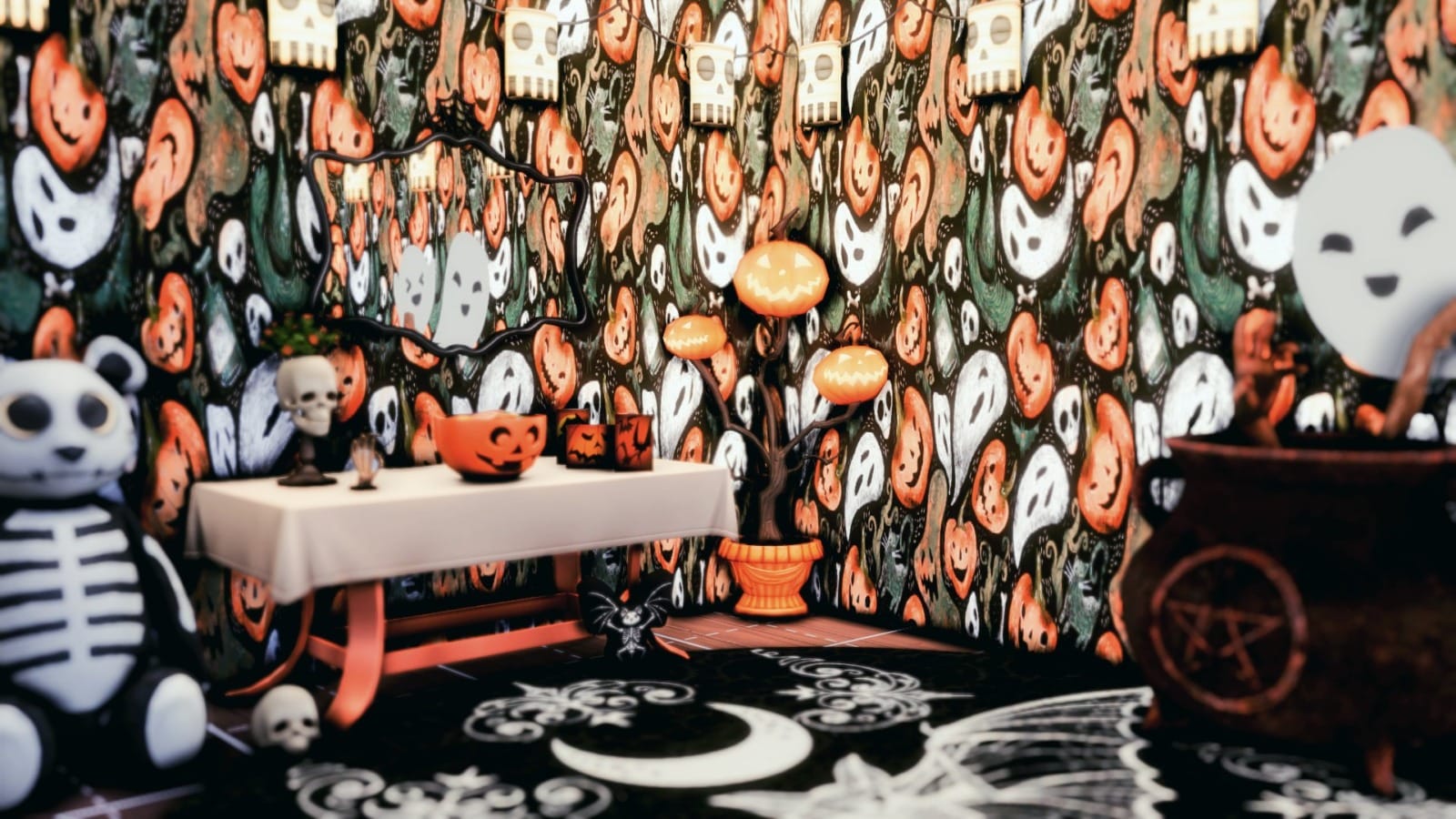 4.2 Spooky Day Walls Sims 4 Halloween Decor – VioletBlueSims