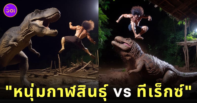 เซ็ตภาพ AI หนุ่มกาฬสินธุ์ ทีเร็กซ์ Kalasin Man vs T-Rex