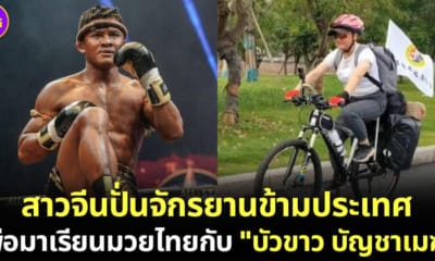 ปก สาวจีนปั่นจักรยานมาเรียนมวยไทย