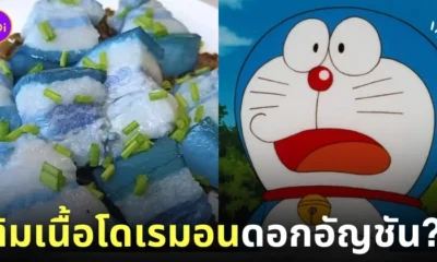 เมนูต้มเนื้อกับดอกอัญชัน เหมือนเนื้อโดเรมอน